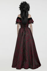 Black/Red Short Puff Sleeves Lace-Up Women's Gothic Dress - Product - 3