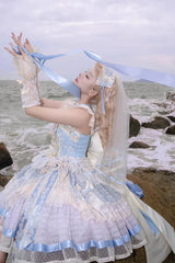 Blue [Moonstone] Sleeveless Ruffle Embroidery Bowknot Lace Fishbone Sweet Princess Lolita Dress - Product - 14