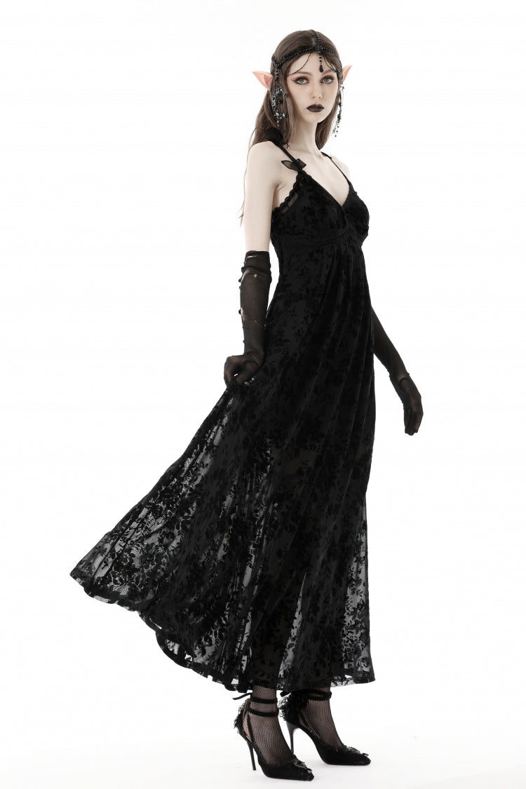 Black Sleeveless Lace Lace-Up Women's Gothic Maxi Rose Slip Dress - Product - 7