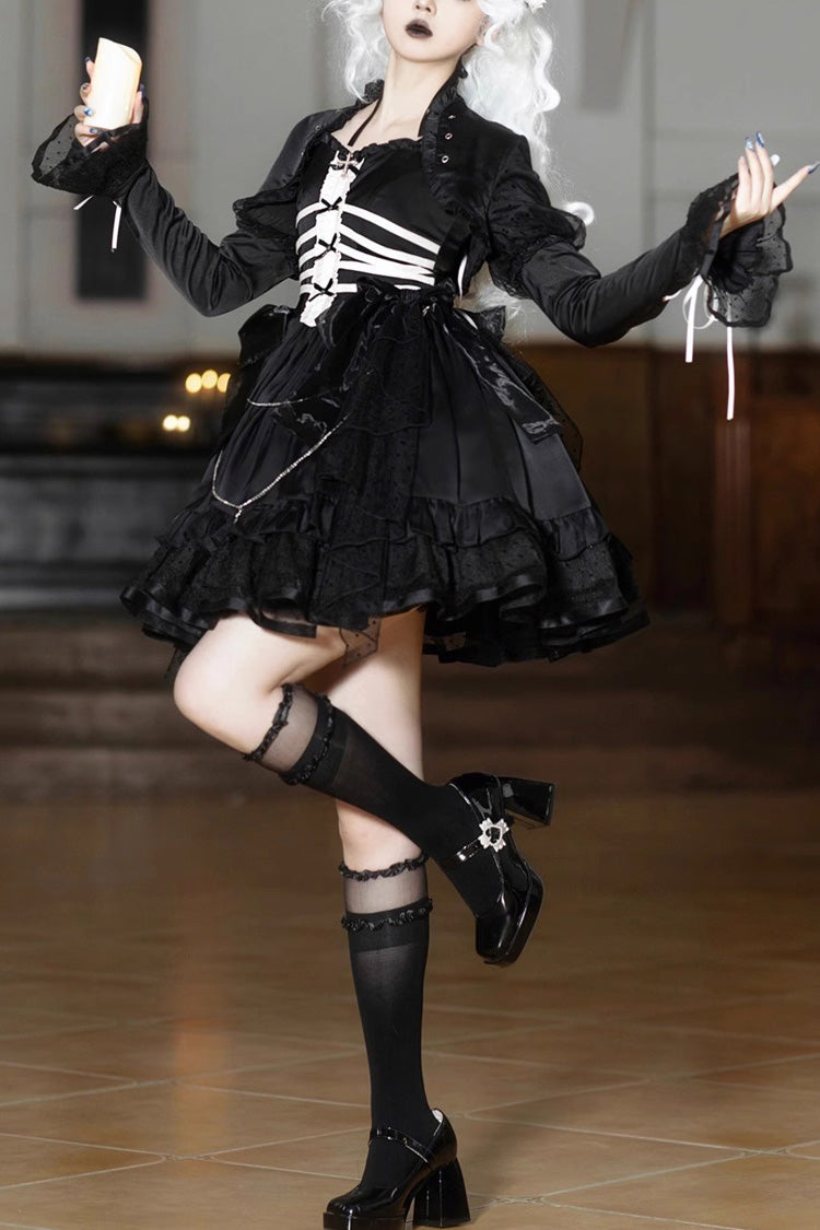 Black Multi-layer Ruffle Gothic Elegant Princess Lolita Jsk Dress - Black - 1