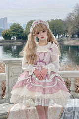 Pink Floating Light Dance Multi-layer Ruffle Embroidery Bowknot Lace Sweet Lolita Jsk Dress - Pink - 1