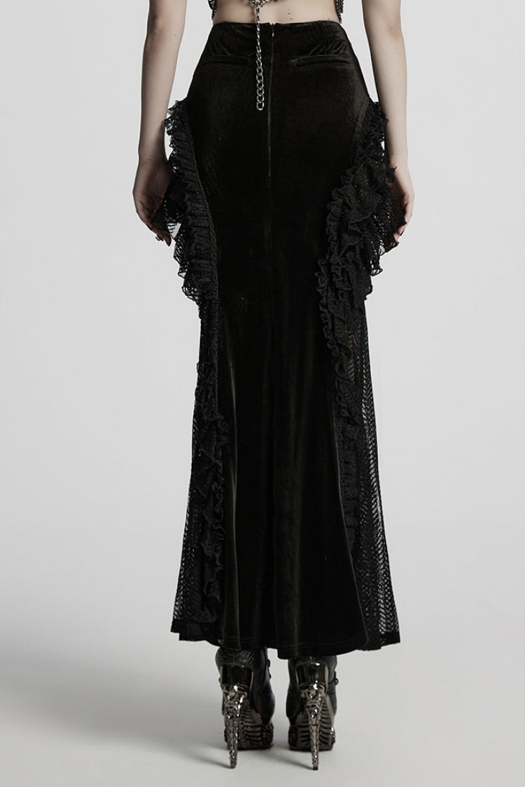 Black Ruffle Stitching Lace Women's Gothic Fishtail Skirt - Product - 3