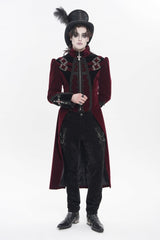 Red Stand Collar Long Sleeves Embroidered Color-Blocked Buckled Zippered Men's Gothic Palace Jacket - Red - 1