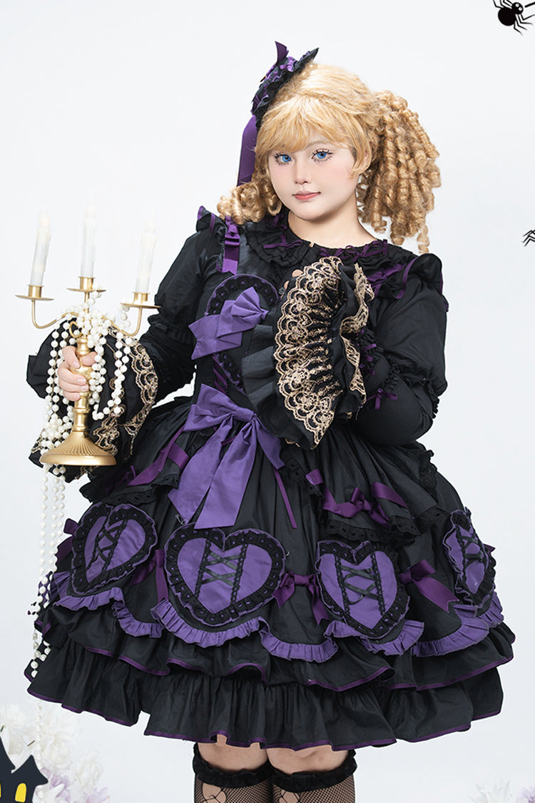 Black/Purple [Frosted Sugar Gift Box] Sleeveless Ruffle Bowknot Gothic Plus Size Princess Lolita Jsk Dress - Product - 3