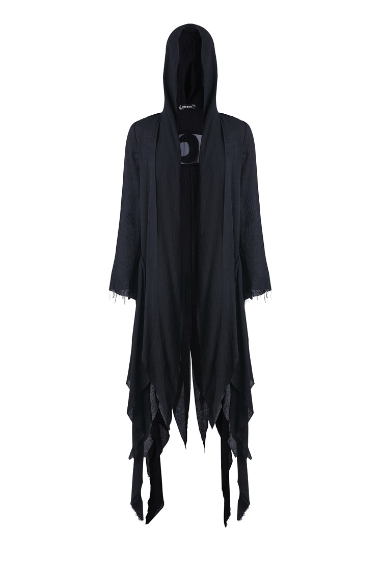 Black Long Sleeves Women's Grungy Gothic Vintage Hooded Coat - Product - 3