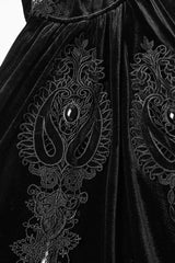 Black Floral Embroidery Diamante Velvet Hooded Women's Gothic Cloak - Product - 5