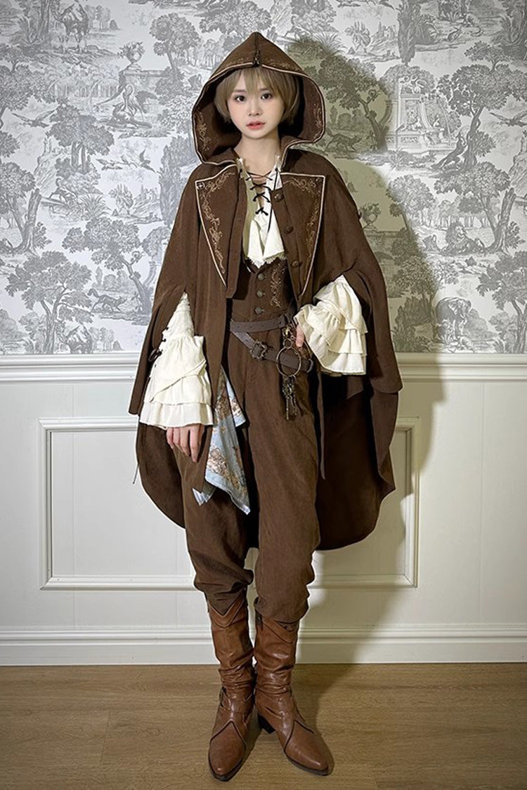 Pirate Series Navigation Treasure Hunting Guide Embroidery Handsome Lolita Cloak 2 Colors - Brown - 1