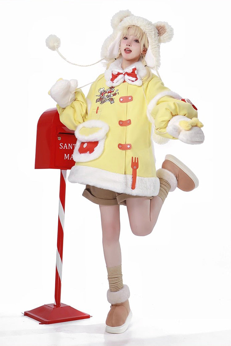 Yellow [Mushroom House] Long Sleeves Embroidery Bowknot Sweet Lolita Coat - Product - 3