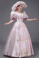 Pink European Court Short Sleeves Print Embroidery Cardigan Sweet Vintage Princess Victorian Dress - Product - 2