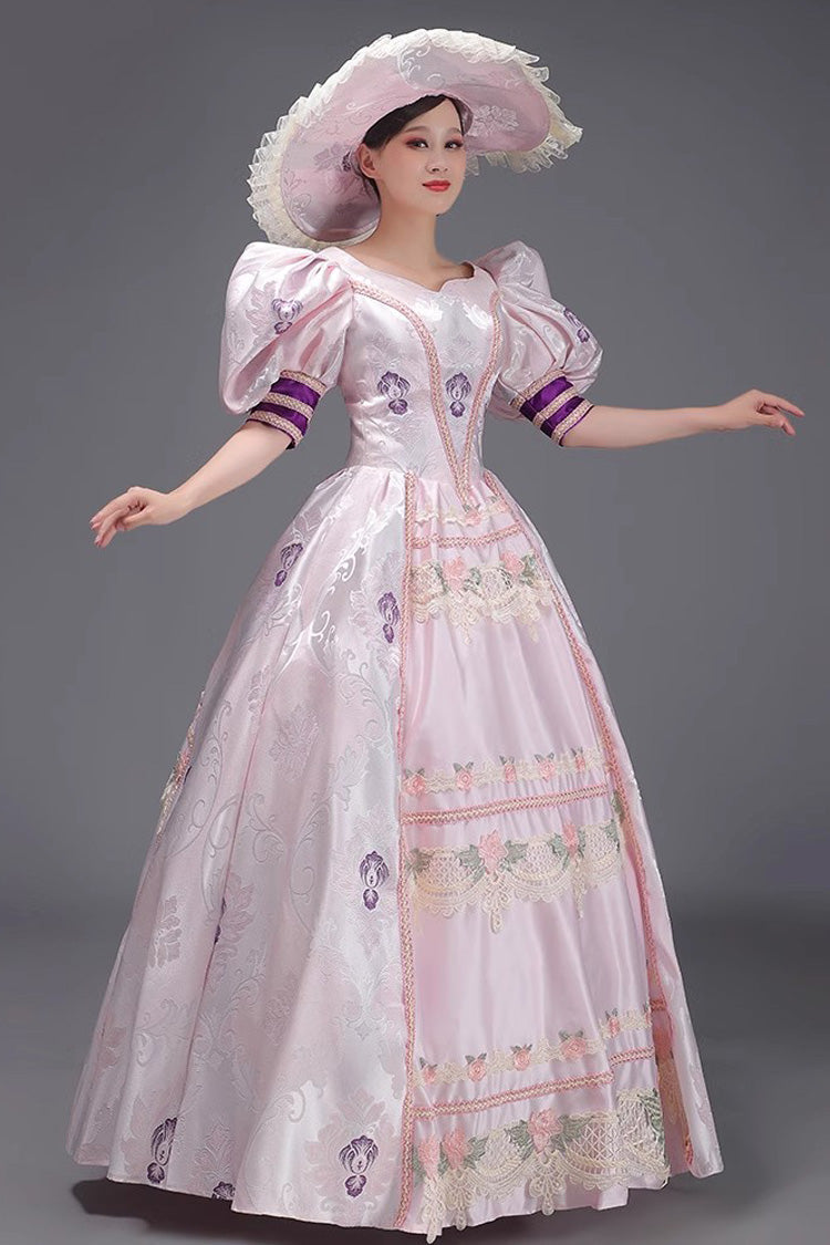 Pink European Court Short Sleeves Print Embroidery Cardigan Sweet Vintage Princess Victorian Dress - Product - 2