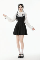 Black/White Faux Two-Piece Doll Collar Long Sleeves Lace-Up Women's Lolita Gothic Graduation Dress - Product - 7
