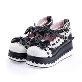 Black & White Romantic PU Round Toe Ankle Straps Bow Decoration Platform Lolita Shoes - White/Black - 1