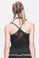 Black Spiderweb Bat Wings Stretchy Cotton Womens Punk T-shirt - Product - 6