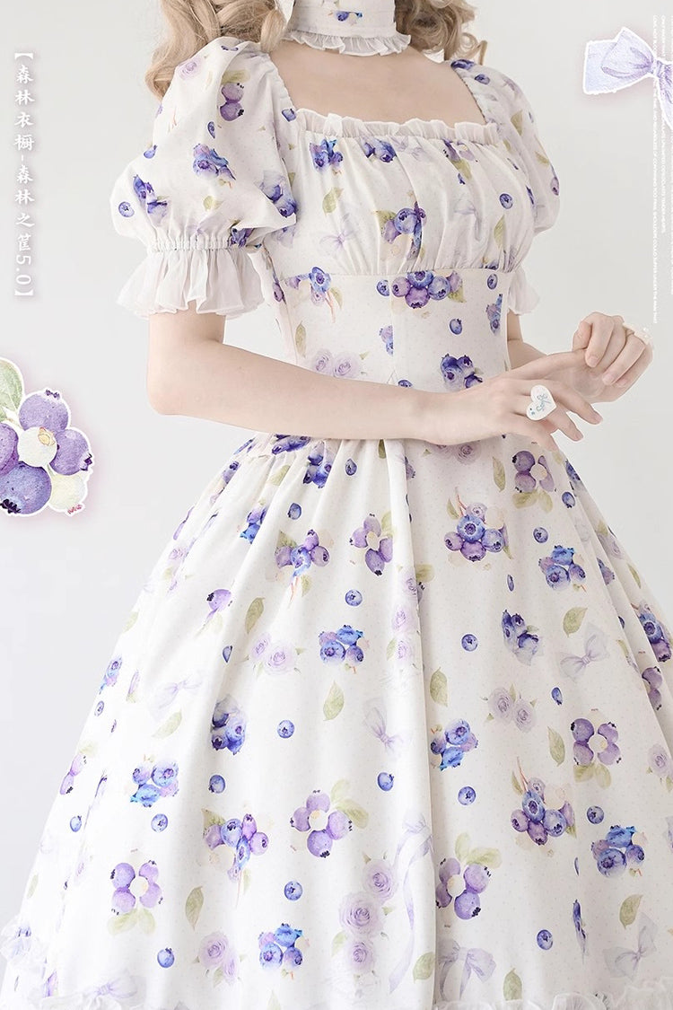 [Forest Basket] Print Short Sleeves Ruffle Lace Sweet Elegant Lolita Dress 6 Colors - Product - 16