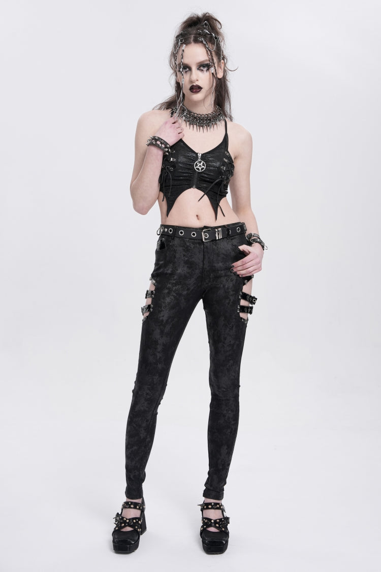 Black Sleeveless Stitching Irregular Mesh Women's Punk Tank Top - Product - 12