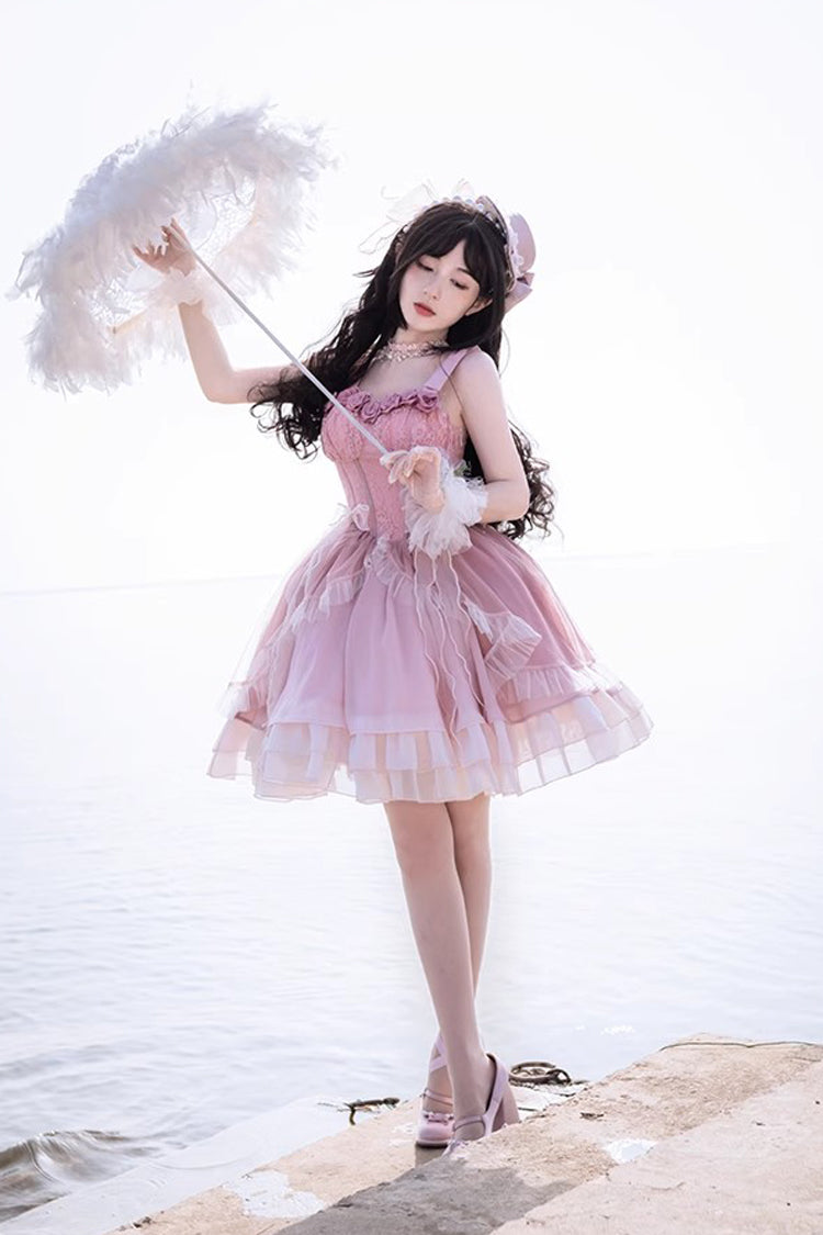 Gradient Pink Fishbone Elegant Ballet Sweet Lolita Jsk Dress - Product - 3