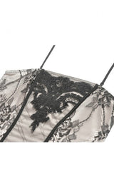 Black/White Lace Floral Embroidered Lace-Up Asymmetric Hem Women's Gothic Slip Dress - Product - 11