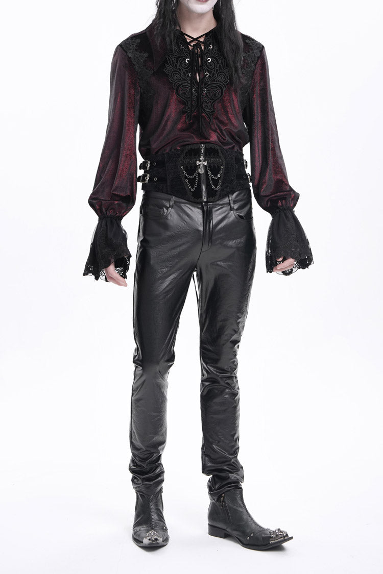 Black Faux Leathet Button Men's Gothic Pants - Product - 10