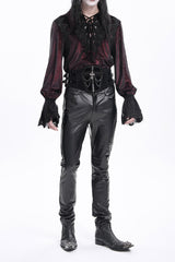 Black Faux Leathet Button Men's Gothic Pants - Product - 10