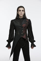Black V Collar Sleeveless Embroidery Lace Asymmetric Men's Gothic Vest - Black - 1