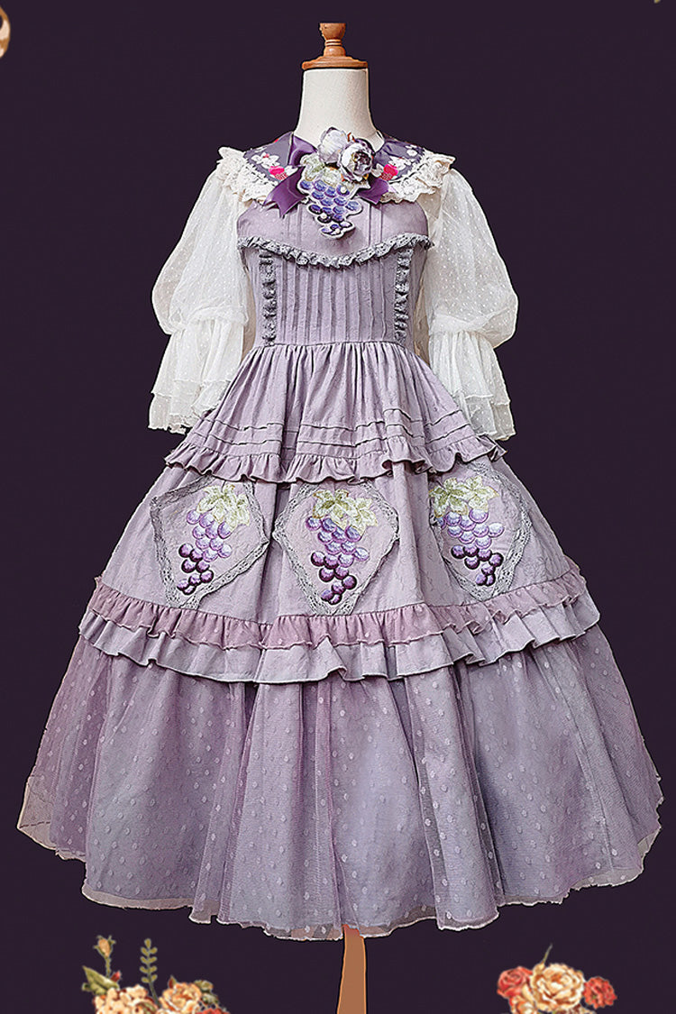 Purple [Vineyard] Sleeveless Jacquard Print Ruffle Embroidery Sweet Lolita Jsk Dress - Product - 9