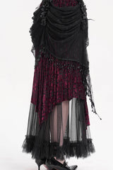 Black/Purple Tassels Mesh Women's Gothic Long Skirt - Product - 11