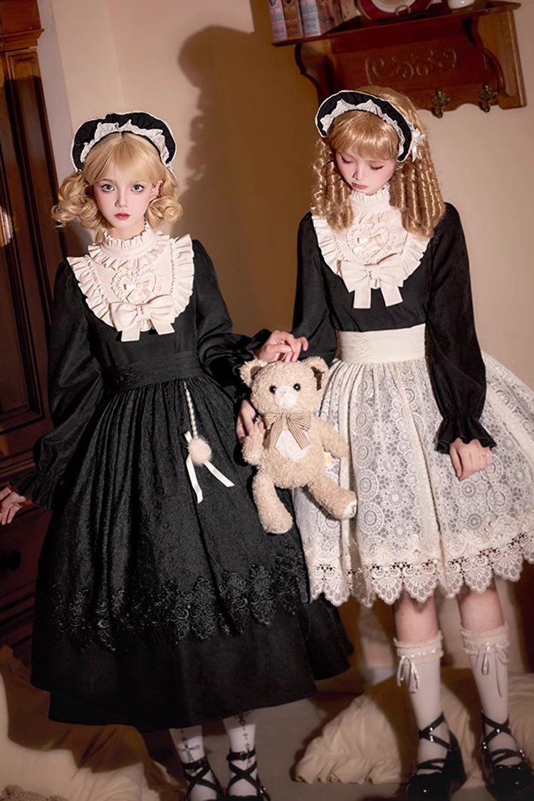 Black [Twilight Choir] Long Sleeves Bowknot Lace Sweet Vintage Lolita Dress 2 Versions - Product - 8