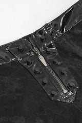 Black Fringe Patent Leather Spliced Punk Leggings Womens Pants - Product - 5