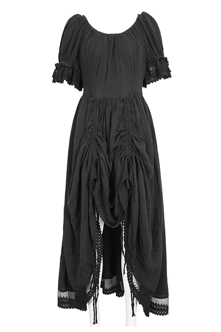 Black Short Sleeves Ruffle Drawstring Women's Gothic Dress - Product - 6