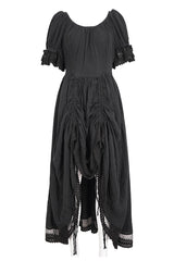 Black Short Sleeves Ruffle Drawstring Women's Gothic Dress - Product - 6
