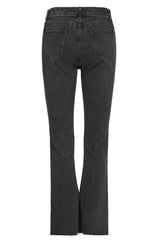 Black Tight Elastic Distressed Denim Asymmetrical Placket Medium Waist Women's Punk Flared Pants - Product - 6