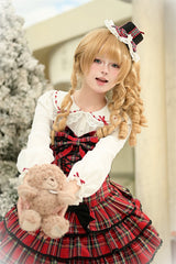 Red [Christmas Velvet Cake] Triple-Layered Printed Ruffled Bow Lace-Up Gothic Elegant Lolita Jsk Dress - Product - 22