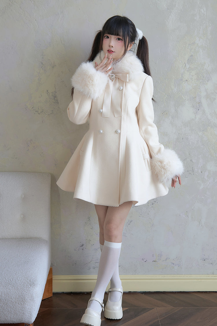 Apricot Double-Breasted Long Sleeves Bowknot Japanese Sweet Lolita Coat - Product - 3