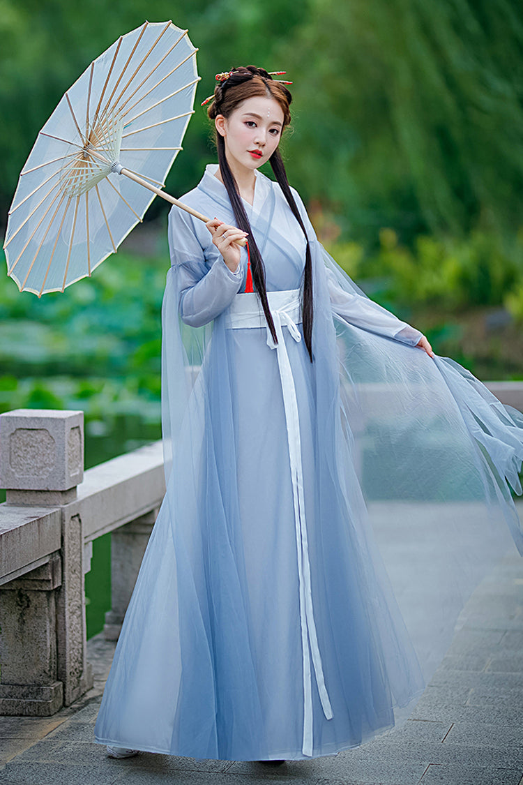 Blue Chinese Style Fairy Airy Sweet Hanfu Dress - Product - 4