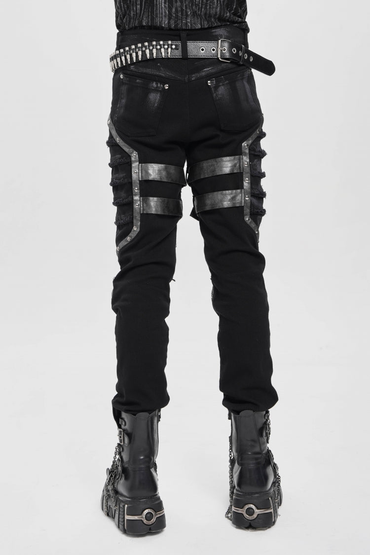 Black Buckle Straps Pleated Men's Punk Pants - Product - 13