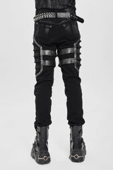 Black Buckle Straps Pleated Men's Punk Pants - Product - 13