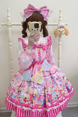 [Bunny Pastry Chef] Print Bowknot Gothic Japanese Lolita Jsk Dress 3 Colors - Pink - 3