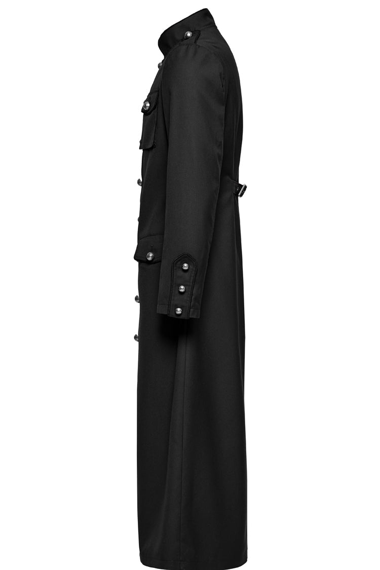 Black Stand Collar Slim Big-Pocket Men's Gothic Coat - Product - 6