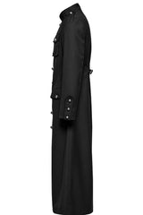 Black Stand Collar Slim Big-Pocket Men's Gothic Coat - Product - 6