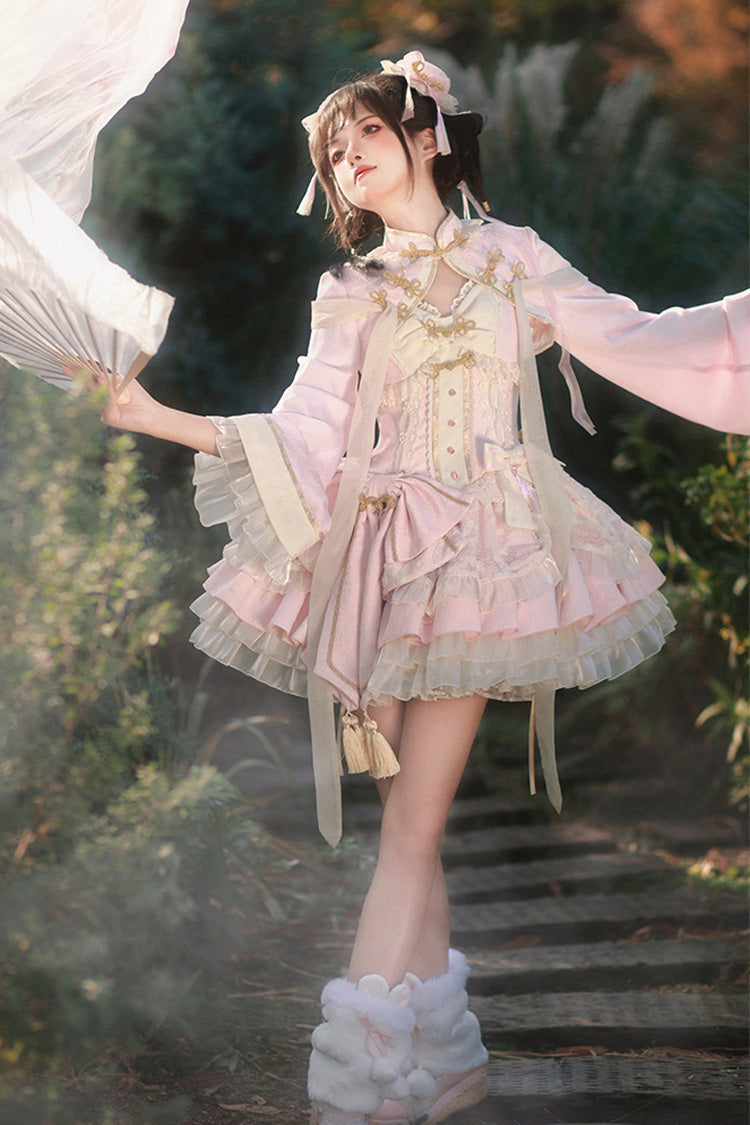 Pink White Pear Dream Multi-layer Ruffle Lace Sweet Chinese Style Princess Lolita Jsk Dress - Product - 11