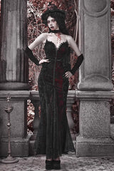Black/Red [Scarlet Blood Peak] Sleeveless High Waisted Ruffle Embroidery Lace Gothic Lolita Fishtail Dress - Product - 4