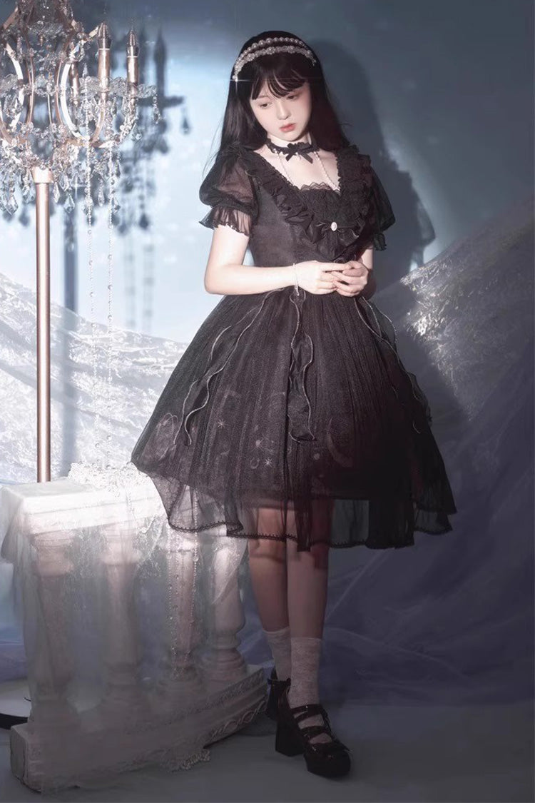 Planet Butterfly Print Bowknot Classic Gothic Lolita Dress 2 Colors - Product - 14