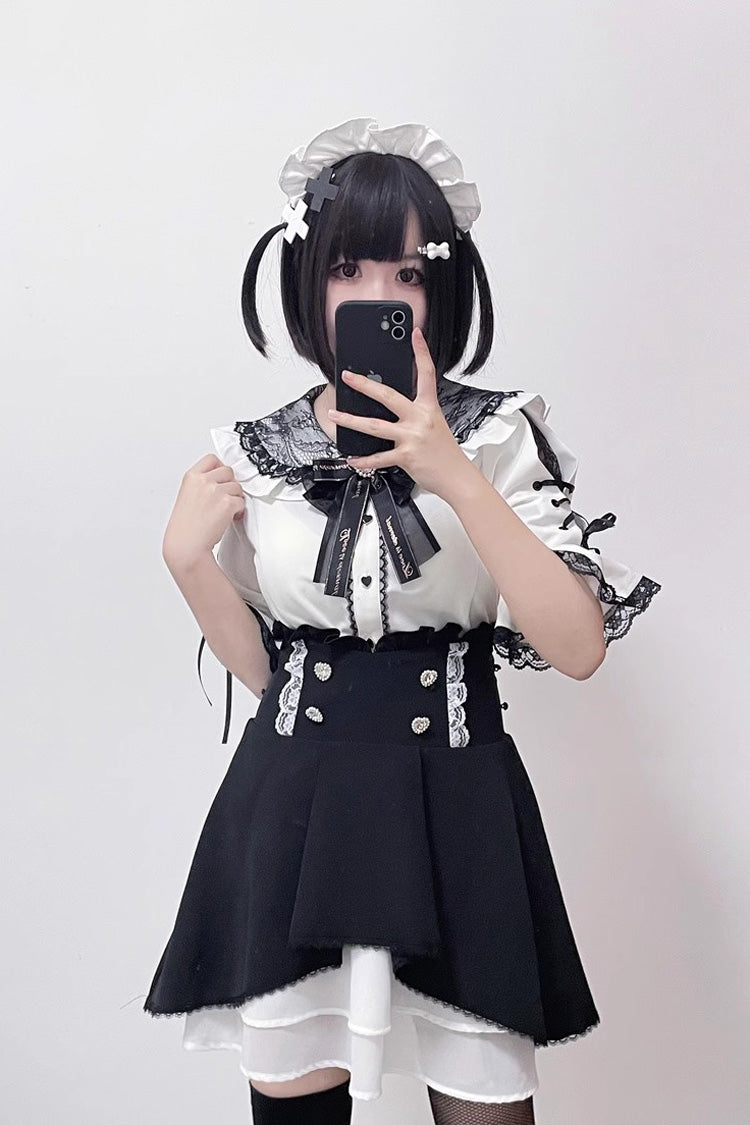 Jirai Kei Bowknot Lace Slim Sweet Lolita Blouse 3 Colors - White - 5