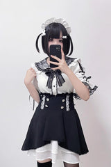 Jirai Kei Bowknot Lace Slim Sweet Lolita Blouse 3 Colors - White - 5