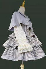 [From the Other Side] Sleeveless Triple-Layered Vertical Stripes Print Print Ruffle Bowknot Sweet College Style Lolita Jsk Dress - Product - 8