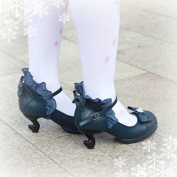 Bowknot Strappy Ruffle PU Sweet Lolita Shoes 5 Colors - Product - 15