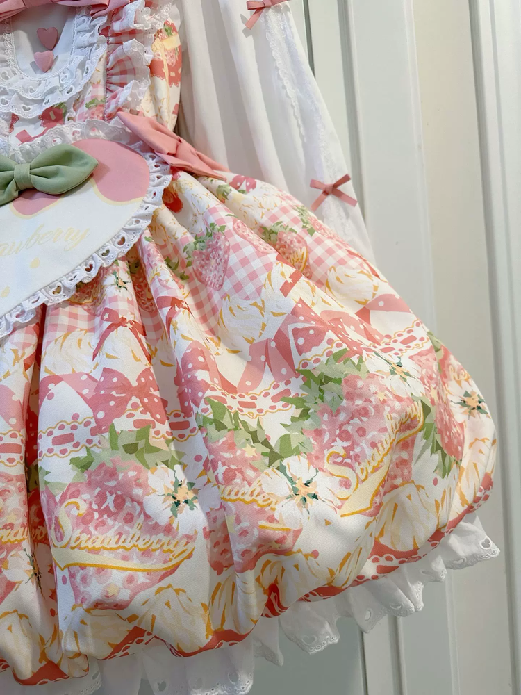 Strawberry Print Ruffled Maid Lolita Dress Set with Apron - view 5