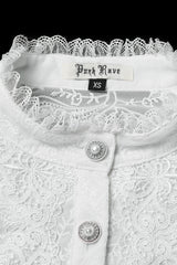 White Stand Collar Long Puff Sleeves Floral Embroidered Women's Gothic Blouse - Product - 5