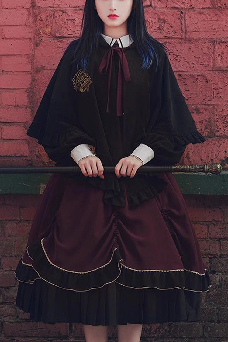 Purple/Black Trainee Magician Fake Two Piece Long Sleeves Ruffle Pleated Gothic Lolita Dress - Purple/Black - 1