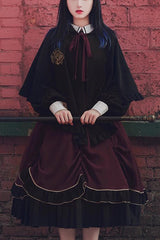 Purple/Black Trainee Magician Fake Two Piece Long Sleeves Ruffle Pleated Gothic Lolita Dress - Purple/Black - 1